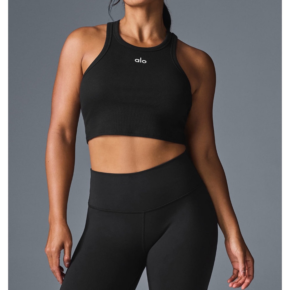 ALO Yoga Black Tank Top with High Neckline